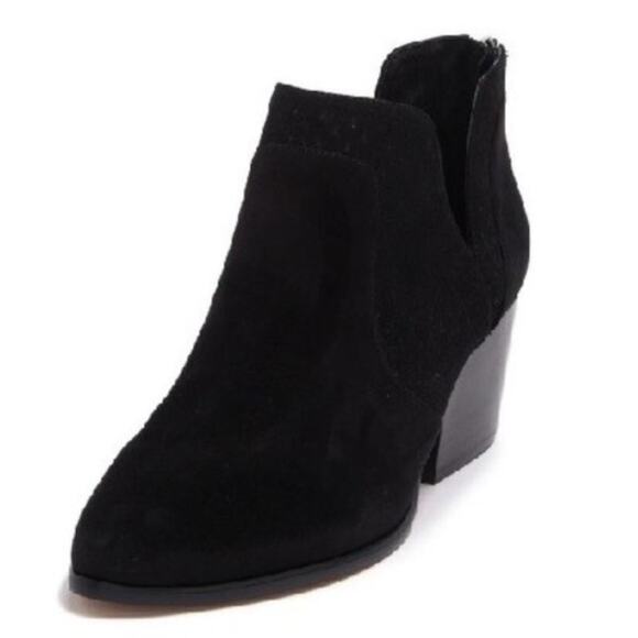 Vince Camuto Norva Black Suede Ankle‎ Booties Block Heel Back Zip Size 7 - Picture 1 of 10